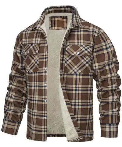 Herrenjacke mit Fleecefutter, Karomuster, lockere Passform - 11
