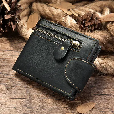 Crazy Horse Leather Men's Short Wallet, Genuine Top-Grain Cowhide - 7
