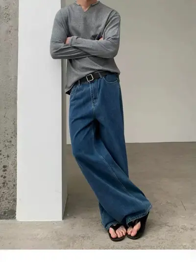 Amerikan Retro Yıkamalı baggy kot pantolon erkek kadın cheanfit rahat görünüm A form düz kesim bol paça geniş paçalı uzun pantolon