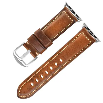 Apple Watch 3/4/5/7/8/9/SE uyumlu gerçek deri kayış, vintage - 12