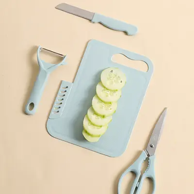 Edelstahl-Messerset mit Obst- und Schälmesser, tragbares Schneidebrett