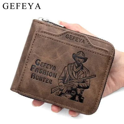 Hunter Embossed Short Men's Wallet with Multi-Card Slots and Zipper Coin Pocket