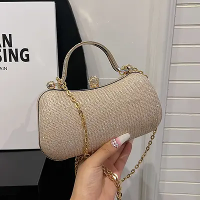 Women's Rhinestone Chain Evening Bag with Crossbody Strap - 9