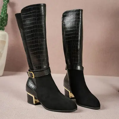 Women's Fish-Mouth Toe Heeled Tall Knee Boots, Niche Design - 8