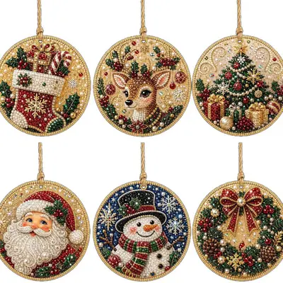 6-Piece Christmas Wooden Ornament DIY Set - 6