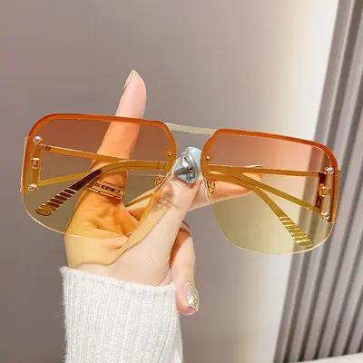 Metal Half-Frame Pilot Sunglasses, Large Frame Toad Style - 11