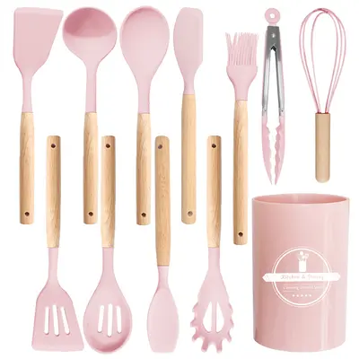 12 Parça Gıda Sınıfı Silikon Mutfak Gereçleri Seti, Spatula ve Kepçe, Isıya Dayanıklı - 10