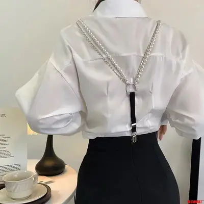 Amazon Wear New Versatile Zipper Suspender Elastic Straps for Women, Outer Chain Design with Rhinestones, Fashionable Trendy Pearl Stretch