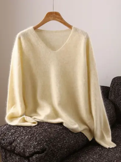 Women's 5% Cashmere Wool Silk Blend Seamless Knit Sweater Autumn - 11
