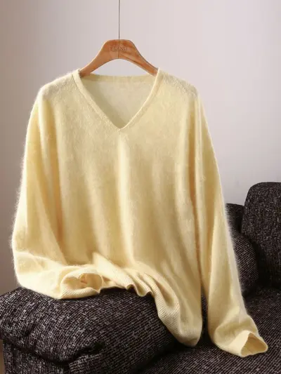 Women's 5% Cashmere Wool Silk Blend Seamless Knit Sweater Autumn - 9