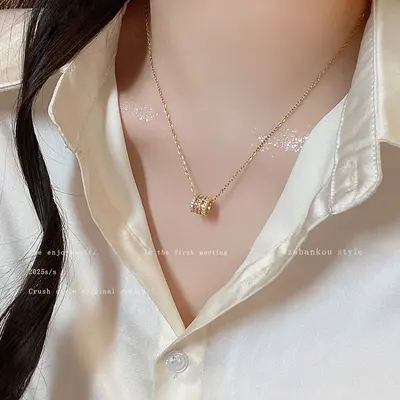 Micro-inlaid zirconia titanium steel necklace for women with lock chain - 4