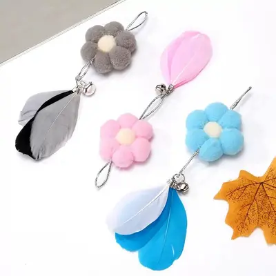 Cat Teaser Wand Toy with Replacement Feather Head and Bell - 3