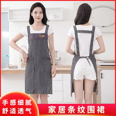 Summer Thin Breathable Apron, Oil and Stain Resistant, Kitchen Household Fashionable Dirt-Resistant Work Clothes, Café Work Clothes, Waist Apron
