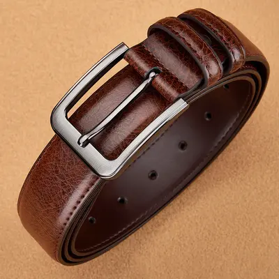 Men's Leather Belt with Pin Buckle, Modern Business and Casual Style