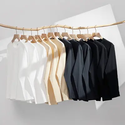 230g Herbst Sincan Jersey Baumwolle schwer Rundhals einfarbig Langarm Herren T-Shirt lockerer Schnitt Hemd Einzelstück Dropshipping - 4