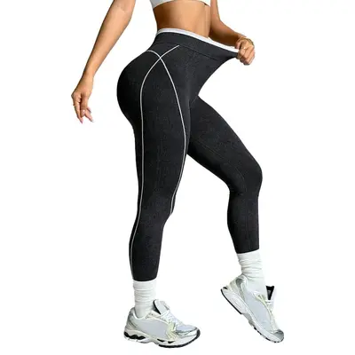 Seamless yoga pantolonu, yüksek bel, renk blok