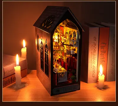 DIY minyatür kulübe kitap tutucu, 3D yapı seti - 8