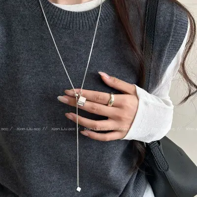 Star necklace, long length, adjustable, sweater chain - 8