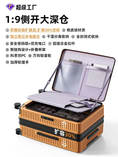 Side-Opening Expandable Combination Lock Luggage Set, Travel Suitcase with Carry-On Size
