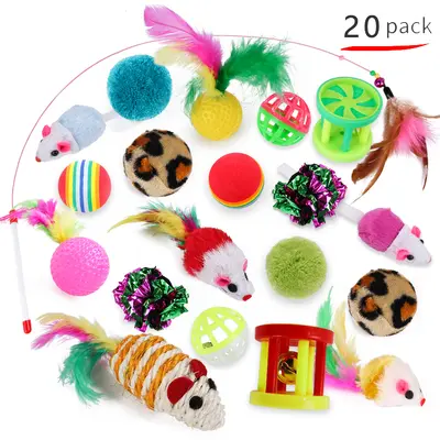 Cat Toy Set with Feather Wand and Sisal Mouse, 20 Pieces - 1