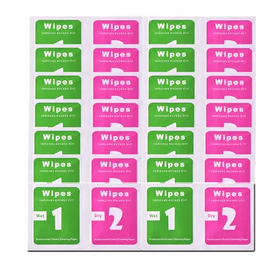 Mobile Phone Screen Protector Tool Kit with 12 Dry and Wet Alcohol Sachets, Red and Green Tempered Glass Film Cleaning Alcohol Pads