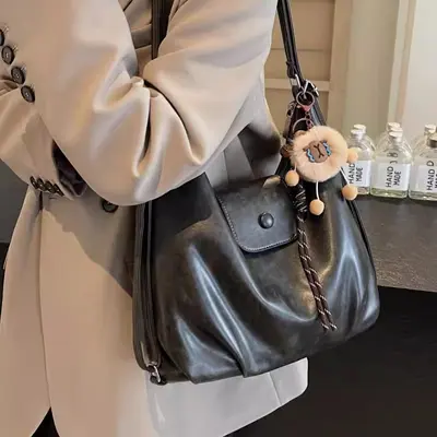 Kadın retro büyük hacimli sırt çantası ve tote çanta, tek omuz, günlük kullanım - 5