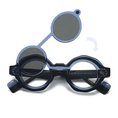 Round Retro Magnetic Sunglasses, Blue Light Blocking, Thick Frame - 3