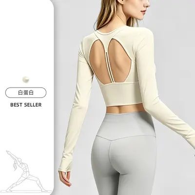 Women's fitness yoga top long sleeve open back - 6