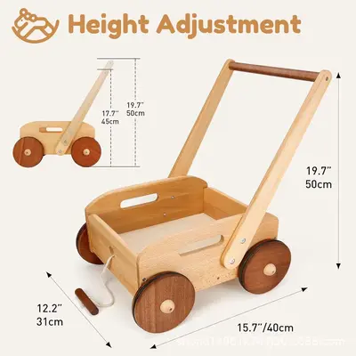 Wooden Baby Walker, Speed-Adjustable Baby Push Car, Montessori Push Toy