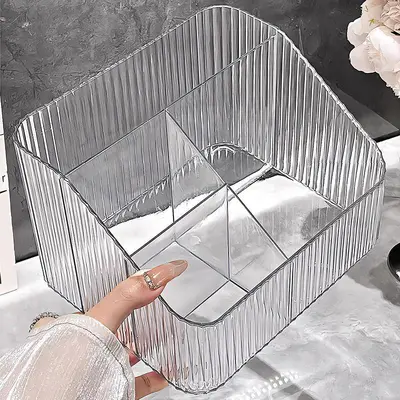 Clear Acrylic Cosmetics Storage Box with Pen Holder - 1