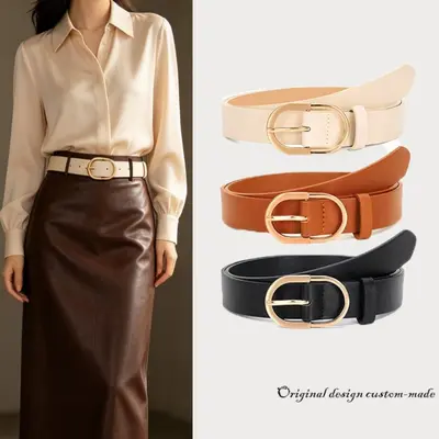 Minimalist Soft Leather Texture Belt with Alloy Buckle Head