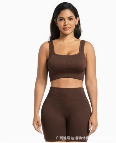 Yüksek Bel Karın Sıkılaştırıcı Şeftali Kalça Yoga Şort Takımı - 12