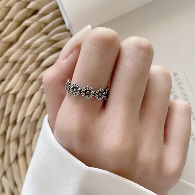 925 silver flower open ring, Thai silver, non-tarnishing - 10