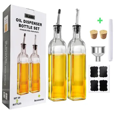 Amazon cam yağ şişesi 500ml koyu yeşil zeytinyağı şişesi dağıtıcısı sınır ötesi sirke şişesi seti dropshipping üreticisi