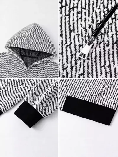 Men's Knit Striped Hooded Sweatshirt Jacket, Autumn, Retro Style, Heavyweight