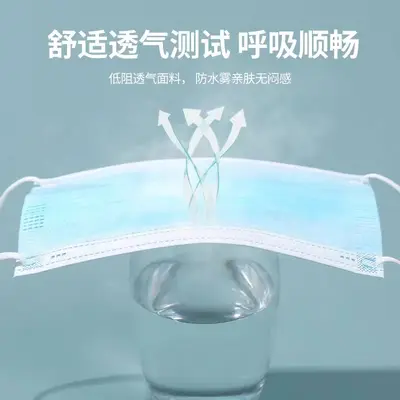 Disposable Three-Layer Face Mask, Ear-Loop, Blue, Adult, Individually Packed