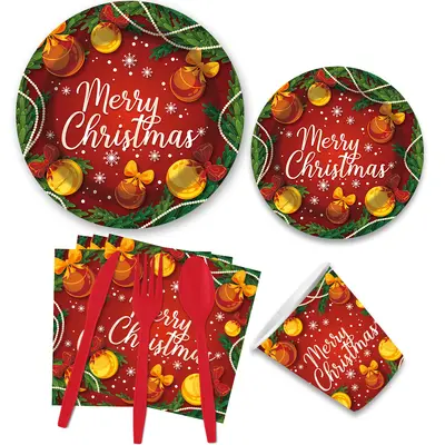 Christmas Themed Disposable Paper Bowls and Plates Set