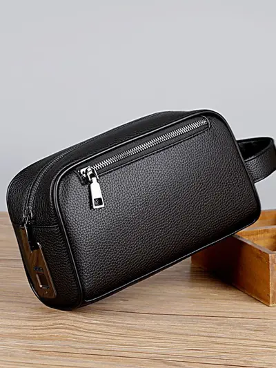 Men's Handbag with Fingerprint Lock, Litchi Grain and Coin Pocket