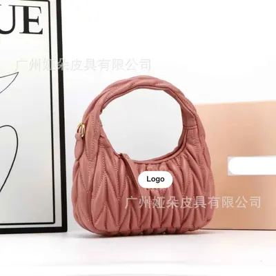 MIU Genuine Leather Women's Hobo Bag with Pleated Crossbody Strap - 13