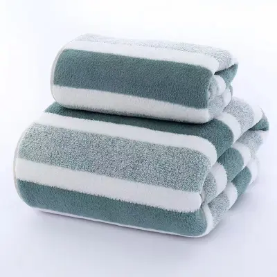 Mercan polar havlu seti, kalın, emici, çizgili tasarım - 11