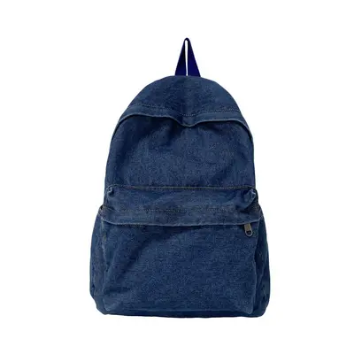 Vintage Washed Denim Backpack with Laptop Compartment - 6
