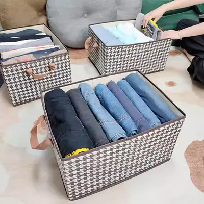 Houndstooth fabric storage box, foldable drawer type - 3