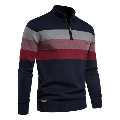 Herren-Strickpullover mit offenem Stehkragen zum Überziehen