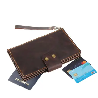 Leather passport organizer, vintage, large capacity, card wallet