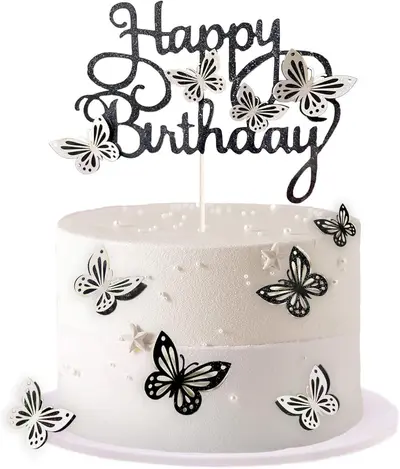 13 pcs Gold Glitter Butterfly Happy Birthday Cake Topper Set - 7