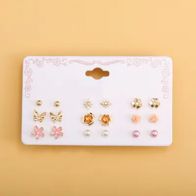 Multi-Pair Earring and Stud Set, Alloy Card-Mounted Earrings - 13
