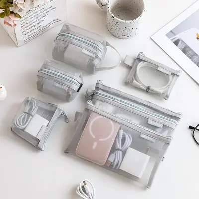 Mesh Zipper Storage Bag Travel Portable Coin Purse Data Cable Earphone Phone Accessories Digital Organizer Cosmetic Bag - 10