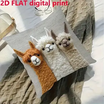 Cute Alpaca Pillow Cover 2D Flat Print Imitation Embroidery Pillow Cover Without Core Sofa Cushion Cover Home Decoration