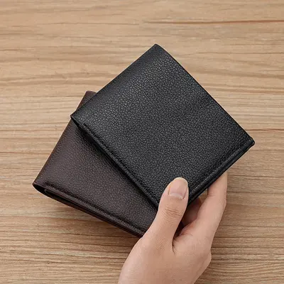 Men's Short PU Wallet with Clip, Plain Business Style - 5