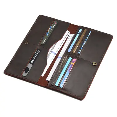 Genuine leather men's long wallet with multiple card slots and coin compartment - 6